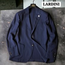 未使用級☆LARDINI テーラードジャケット 紺ブレ 最高級サマーウール ホップサック 濃紺 イタリア製 ブートニエール 52 アンコン 春夏 1円_画像1