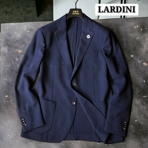 未使用級☆LARDINI テーラードジャケット 紺ブレ 最高級サマーウール ホップサック 濃紺 イタリア製 ブートニエール 52 アンコン 春夏 1円