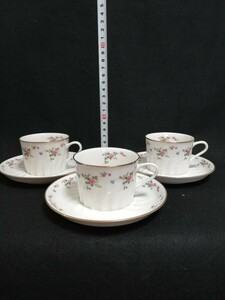 CS529.【未使用】昭和レトロ　Noritake ノリタケ カップ ソーサー コーヒーカップ 花柄 洋食器　3客/80