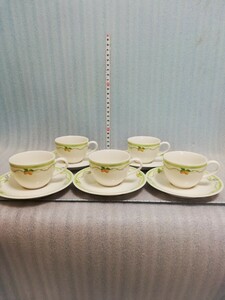 CS5224.Noritake ノリタケ カップ ソーサー ティーカップ コーヒーカップ　レモン柄　5客 洋食器 /80