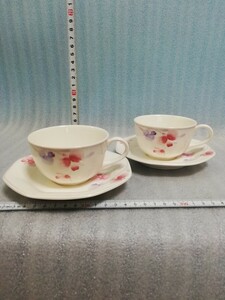 CS5252.【未使用】 Noritake ノリタケ　クラフトーン　モーニングソング　カップ ソーサー ティーカップ 花柄 コーヒーカップ 2客/60