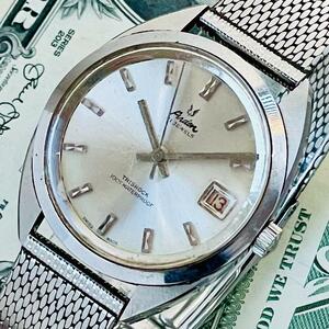 腕時計メンズ不動アーデンArdenスイス製デイト手巻きジャンク中古アンティーク中古21石37mm紳士ヴィンテージ稼働シルバー銀U996