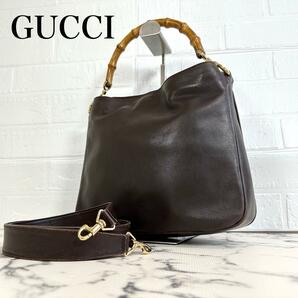 GUCCI 2way ショルダーバッグ vintage バンブー レザー ボディーバッグ 斜め掛け 肩掛けの画像1