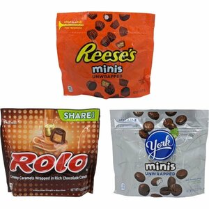  Kiss chocolate. Hershey's. made 3 kind. person. collect place . chocolate!(York-Minis, Reese's-Minis, Rolo-Unwrapped) set 