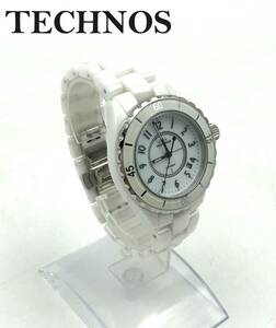 7702100-3【美品】TECHNOS/テクノス/CERAMIC/セラミック/ホワイトカラー/T9438/クォーツ/QZ/クオーツ/メンズ腕時計/稼働品