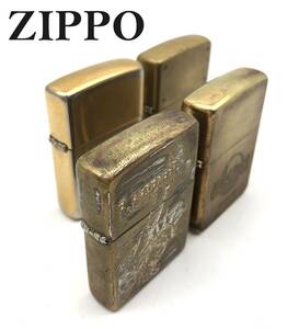 7703413-3【４点おまとめ品】ZIPPO/ジッポー/オイルライター/真鍮/ゴールド/Hard　Rock　CAFE/自由の女神/