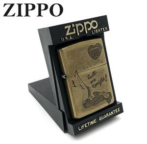 7703704-9【レトロ品】ZIPPO/ジッポー/オイルライター/ライター/『Call me tonight ！今夜誘ってね！』/ゴールド/金色/ケース付き/火花OK