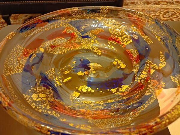 各務満 「久りすたる菓子皿」 大皿 金箔 作家物 カガミクリスタル