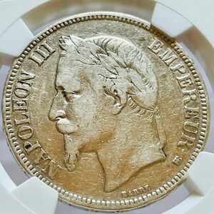 ナポレオン三世 フランス 5フラン 大型銀貨 1869 VF DETAILS
