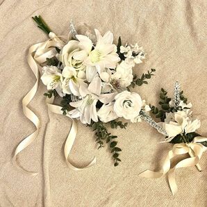 造花　ブーケ　アーティフィシャルフラワー　ウエディングブーケ　ブートニア　結婚式　前撮り　ハンドメイド