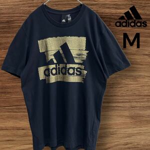 古着！adidas/アディダス　プリントロゴＴシャツ　M ネイビー　半袖 コットン100