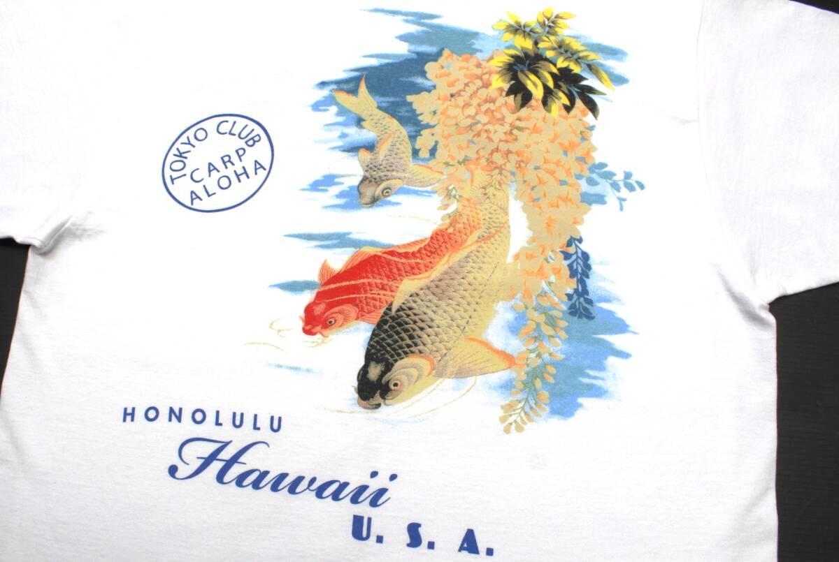 YTS34 Восток XL душ tree цветной карп Honolulu Гаваи TOKYO CLUB Tokyo CARP обыкновенный карп короткий рукав футболка USA производства солнечный Surf SUN SURF