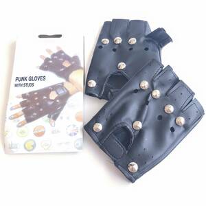 「一円スタート」パンクグローブ スタッズ付き PUNK GLOVES WITH STUDS ブラック「1円」AKI01_2717