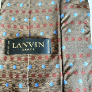 ランバン(LANVIN)ブラウン水色茶ドットネクタイ