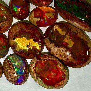 遊色効果!!●天然カンテラオパール14点おまとめ50ct●m ルース 裸石 宝石 ジュエリー jewelry opal cantera 