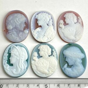 ●ストーンカメオ6点おまとめ●m 38g/190ct 裸石 ジュエリー jewelry stone cameo 貴婦人 ブローチ 彫刻 作家物 