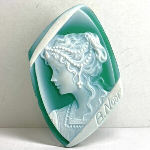 ●ストーンカメオ13.3g●m 66.5ct 約60.9×37.6mm 貴婦人 CAMEO 花 アンティーク shell 繊細 ルース 宝石 物　