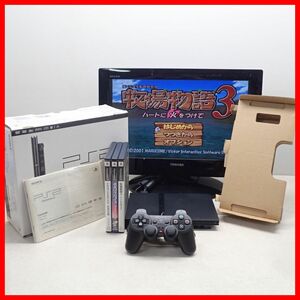 1円〜 動作品 PS2 プレステ2 薄型 本体 SCPH-70000 チャコール・ブラック + 牧場物語 3 等 ソフト3本 まとめてセット SONY 箱説付【20