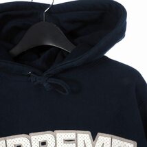 シュプリーム SUPREME Perforated Leather Hooded Sweatshirt Navy スウェットシャツ パーカー フロントロゴ S ネイビー_画像3