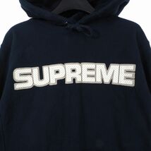 シュプリーム SUPREME Perforated Leather Hooded Sweatshirt Navy スウェットシャツ パーカー フロントロゴ S ネイビー_画像4