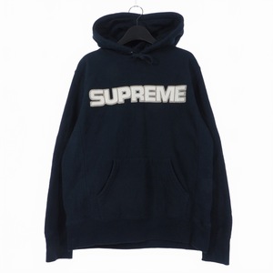 シュプリーム SUPREME Perforated Leather Hooded Sweatshirt Navy スウェットシャツ パーカー フロントロゴ S ネイビー