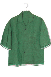 2022SS SUNSEA サンシー Bangladesh Linen w/耳 Fried Shrimp Shirt/BK バングラデシュ リネン フライドシュリンプ 半袖シャツ 2 GREEN グ