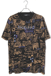 2021SS Desigual デシグアル 総柄 クルーネック 半袖Tシャツ XXL BLACK ブラック 21SMTKX7 /◆ メンズ