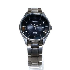 セイコー SEIKO ソーラー SOLAR 腕時計 ウォッチ クオーツ アナログ 3針 チタン デイト 黒文字盤 シルバー色 V157-0BX0 SBPX103