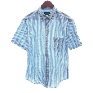 ニューヨーカー NEWYORKER ボタンダウンシャツ ストライプ 半袖 L 水色 ライトブルー /AU メンズ