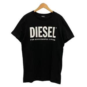 ディーゼル DIESEL Tシャツ カットソー クルーネック プリント ロゴ 綿 無地 半袖 M 黒 ブラック 白 ホワイト メンズ