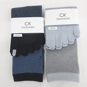 未使用品 シーケーカルバンクライン ck Calvin Klein ソックス 靴下 2足セット 5本指 ロゴ 青 紺 ブルー ネイビー グレー 25-27 メンズ