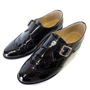 シューズ 靴 エナメル レザー メダリオン モンクストラップ 37 黒 ブラック 23.5cm くつ レディース