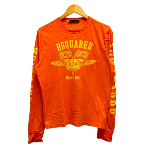 ディースクエアード DSQUARED2 Tシャツ ロンT クルーネック コットン ヴィンテージ加工 プリント 長袖 S オレンジ メンズ