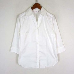 ユニクロ UNIQLO ファインクロス Fine Cloth シャツ ブラウス スキッパー コットン 7分袖 M 白 ホワイト レディース