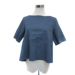  theory theory T-shirt cut and sewn short sleeves round neck back ribbon back car n flax linenS sombreness blue /YS20 lady's 