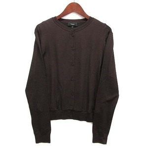 セオリー Theory 2021AW シルク コンボ カーディガン 長袖 SILK COMBO LS SHRUNKN CARDI ダークブラウン 茶 S 美品 レディース