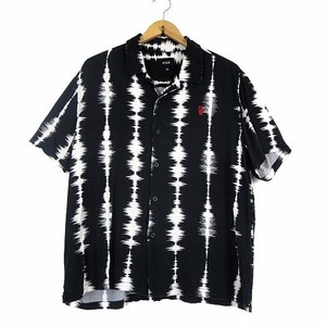 ハフ HUF シャツ SEISMOGRAM RESORT SHIRT BU00176 レーヨン 半袖 オープンカラー ロゴ 刺繍 M 黒 ブラック 白 メンズ