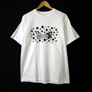 草間彌生 YAYOI KUSAMA Tシャツ プリント クルーネック 半袖 L 白 ホワイト 黒 ブラック メンズ