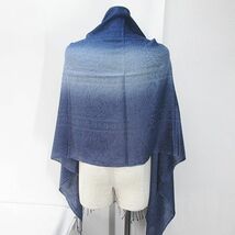 CASHMERE SILK ストール マフラー ネイビー 紺系 グラデーションカラー フリンジ レディース_画像9