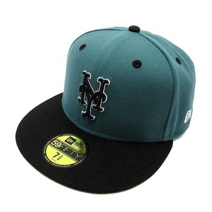 ニューエラ NEW ERA 59FIFTY Pine&Black 黒松 ニューヨークメッツ キャップ 帽子 パインニードルグリーン グレー 7 3/8 58.7cm 美品