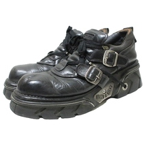 ニューロック NEW ROCK ヴィンテージブーツ ベルトデザイン 靴 シューズ 大きいサイズ 46 約30cm 黒 ブラック IBO53 X メンズ_画像1