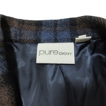 ダナキャランニューヨーク DKNY PURE 美品 ウール テーラードジャケット ブレザー シングル 2B 総裏地 チェック 42 XL相当 茶 青 IBO51 X_画像8