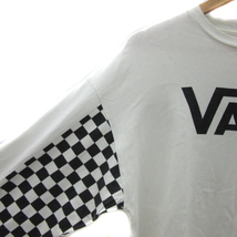 バンズ VANS Tシャツ カットソー 長袖 ラウンドネック ロゴプリント ブロックチェック柄 M 白 ホワイト 黒 ブラック /YS15 メンズ_画像4