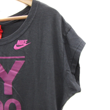 ナイキ NIKE Tシャツ カットソー 半袖 ラウンドネック プリント チャコールグレー ピンク /YS38 レディース_画像4