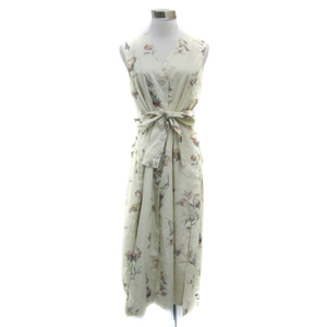  Jill Stuart shirt One-piece maxi height no sleeve V neck floral print ribbon belt attaching 2 multicolor ivory lady's 