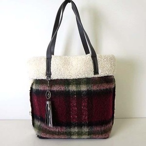  bag tote bag shoulder wool boa mouton style check pattern bordeaux khaki bag bag bag lady's 