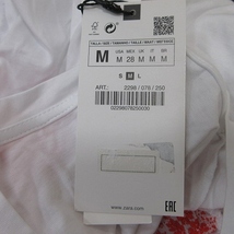 未使用品 ザラ ZARA Tシャツ カットソー フレンチスリーブ 切替 刺繍 レース 白 ホワイト 赤 レッド /YI レディース_画像6
