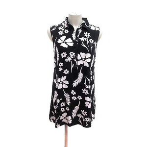  sport fsportiff tunic knitted Henley neckline floral print no sleeve M black black white white /YK lady's 