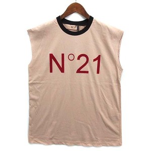 未使用品 ヌメロヴェントゥーノ N°21 フロッキープリント ノースリーブ Tシャツ カットソー ピンクベージュ 40 新品同様 レディース