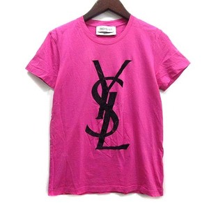 イヴサンローラン YVES SAINT LAURENT YSL フロッキーロゴ Tシャツ カットソー 半袖 ピンク 36 イタリア製 レディース